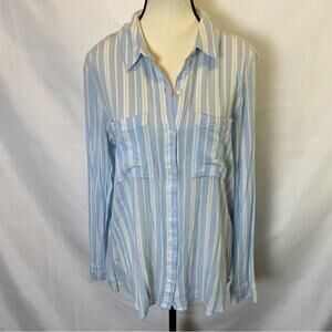 BP Blue & White Striped Lightweight Button Down Shirt Women’s Medium Viscose